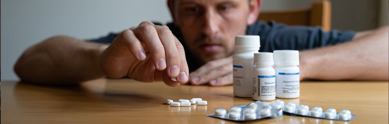 Мужчина выбирает лекарство от алкогольного отравления
